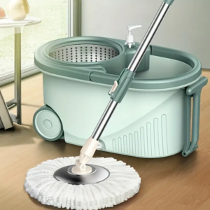 JUEGO DE TRAPEADOR GIRATORIO PARA EL HOGAR CON CUBETA Y EXPRIMIDOR, COLOR: VERDE